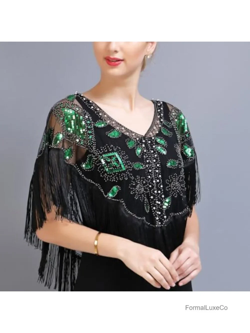 Vintage Sequin Beaded Evening Shawl Cape Wraps Gatsby Party Flapper Style